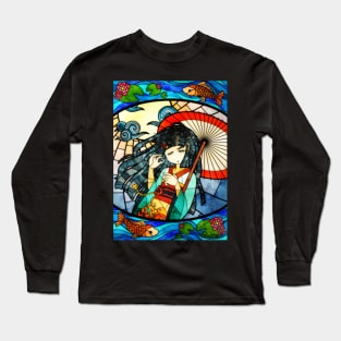 Stained Glass Fish Kimono Girl Long Sleeve T-Shirt